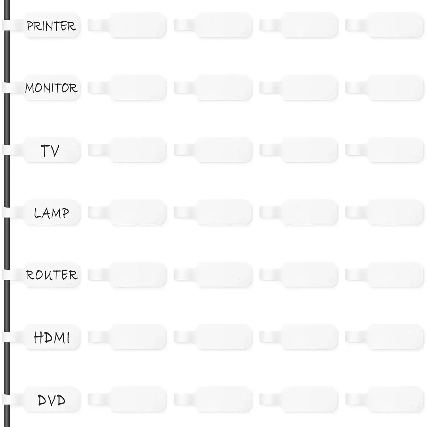 Reusable Cable Cord Wire Labels, Easy to Write on, Hook&Loop Closure, for Organizing and Identification, Cable Tags, Multiple Uses - 35PCS(White)