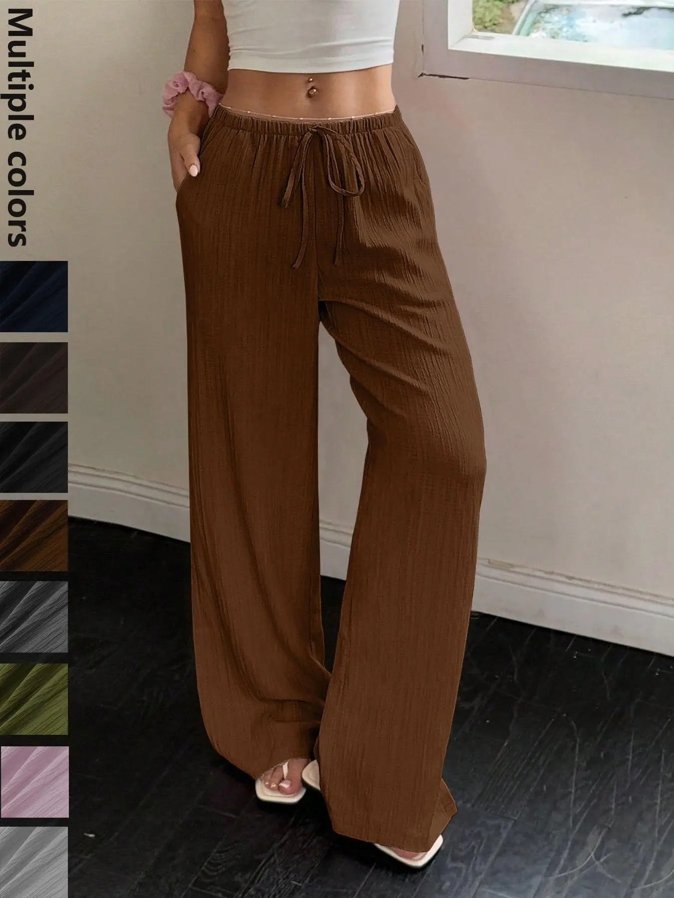 Women's Solid Color Pants, Casual Fashion Pants, Casual Chic Trousers, Casual Comfy Wide Leg Trousers, Wide Legged Pants for Daily Wear, Ladies Bottoms for All Seasons