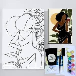 Wine Down Paint and Sip Sketched Canvas, Pre-Drawn 9x12 Canvas Panel