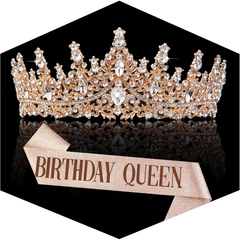 2PCS Rose Gold Crown Set for Women Crystal Princess Tiaras Rhinestone Queen Headband Wedding Bridal Hair Accessories Birthday Prom Pageant Party Coming of Age Ceremony Photo Props summerwins