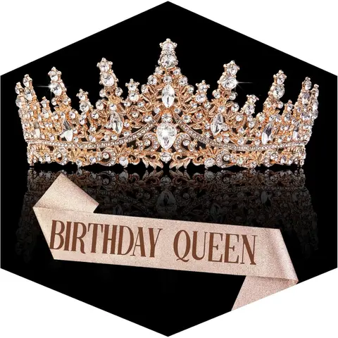 2PCS Rose Gold Crown Set for Women Crystal Princess Tiaras Rhinestone Queen Headband Wedding Bridal Hair Accessories Birthday Prom Pageant Party Coming of Age Ceremony Photo Props