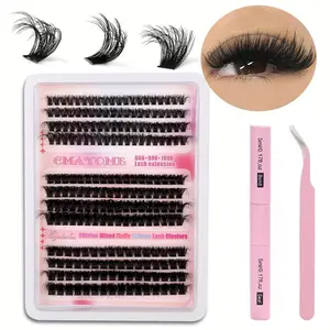 False Eyelash Set, Mixed Style D Curl Lashes, 60/80/100D Synthetic Extensions, 8-18mm Clusters, Includes Applicator Tool