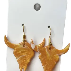 Orange & Gold Cow Skull Polymer Clay Earrings