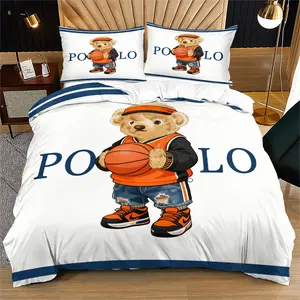 Bear print pattern decorative duvet cover set, including 1 duvet cover and 1 or 2 pillowcases, without a core or pillow, suitable for bedroom or dormitory bedding set, suitable for gift giving or personal use