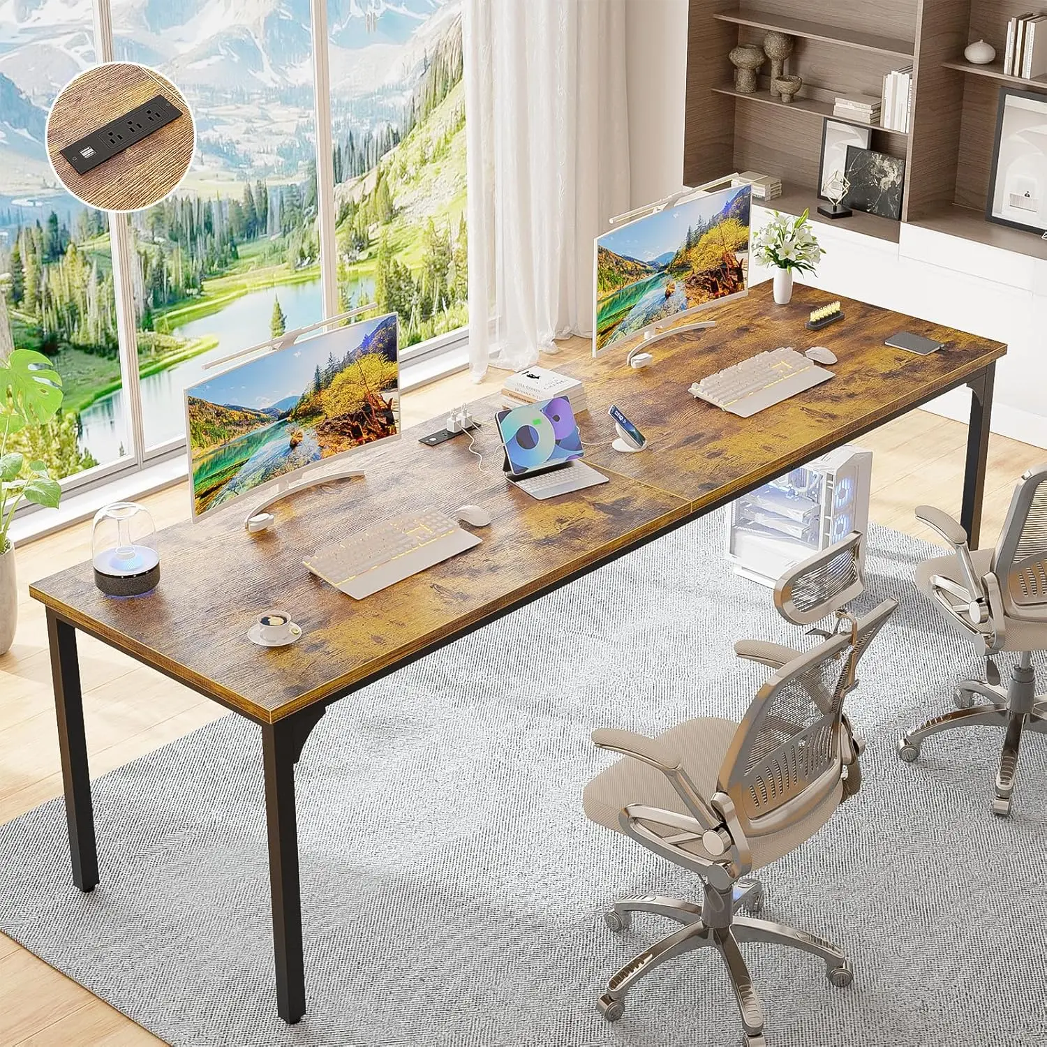Unikito 78.7 Inches 2 Person Desk with Power Outlet, Long Double Home Office Computer Desks, Large Simple Desk, Modern Study Writing Table Workstation, Large Legroom, Metal Frame