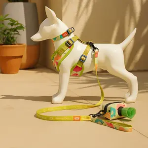 Pet Travel Walking Set 4-Piece Harness, Leash, Collar, and Poop Bag Holder for Dogs