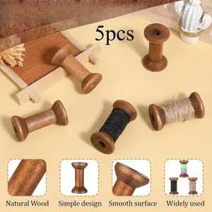 5pcs Wood Spools - Wood Bobbins with Mixed-Sized Empty Thread & Ribbon Holders, Rustic DIY Craft Bobbins for Sewing, Embroidery, Weaving, - Compatible with, Wire, Elastic Threads & Decorative Chains