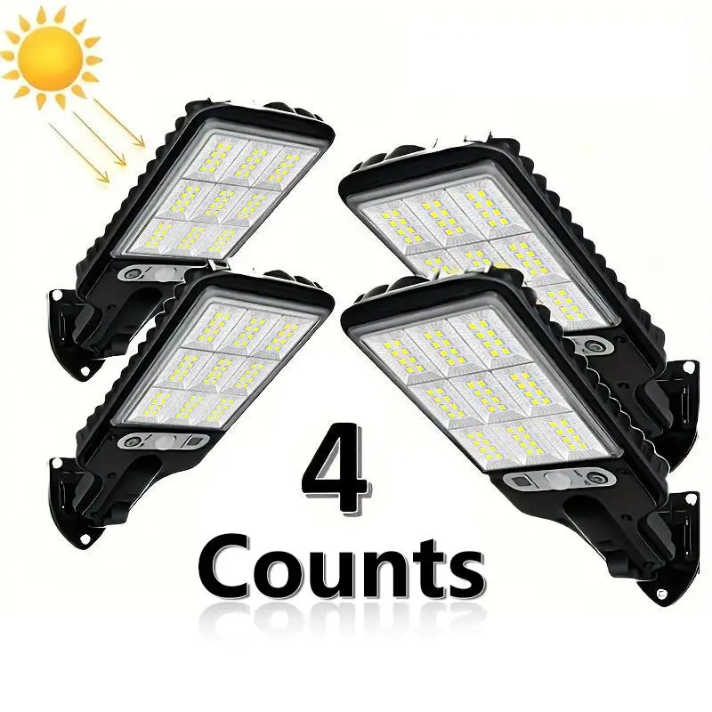 Solar Powered Outdoor Fence Lights, 4 Counts Solar Sensor Light with Remote Control, Led Safety Light for Garden, Garage, Yard, Outdoor Wall Mounted,