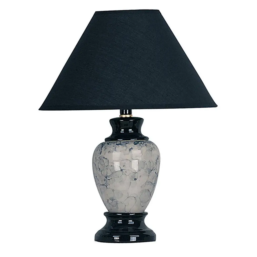 13" Height Urn-Shape Ceramic Table Lamp, Black Finish with Linen & Burgundy Empire Uno-Shade, 40W Standard Soft Light, On-Off Switch for Home Improvement Indoor Lighting