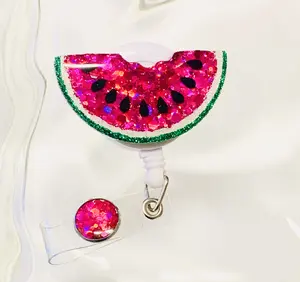 Watermelon Badge Reel Retractable Swivel Alligator Clip 2 Inch Vibrant Colors & Cute Design for Office Professionals & Students