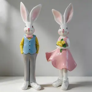 New Easter resin crafts hot selling Mr. Rabbit desktop ornaments fashionable home courtyard couple rabbit craft ornaments