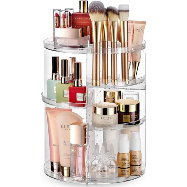Deal - Rotating Makeup Organizer - Adjustable Shelf Height, Fully Rotatable, Clear Storage for Bedroom Dresser or Vanity