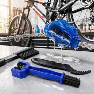 Professional Bicycle Chain Cleaner Kit, 4-Piece Bike Chain Scrubber & Brush Set, Drivetrain Maintenance Tool for Road, Mountain, Hybrid Bikes