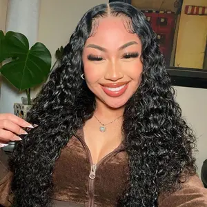 Moreface Beauty Water Wae Pre-Bleached Knots Wig Human Hair Lace Frontal Wigs Natural Color Deep Wave Wig Transparent Lace Frontal Human Hair Wigs Kinky Curly Lace Front Wig