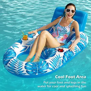 Inflatable Pool Floats Lounger Adult, Pool Float Lounge Raft Floaties Water Floating Recliner Chair with Cup Holders Foot Rest Swimming Floaty