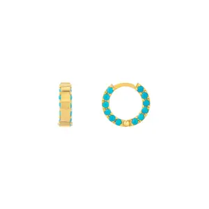 14K Gold Turquoise Prong Set Huggie Earrings
