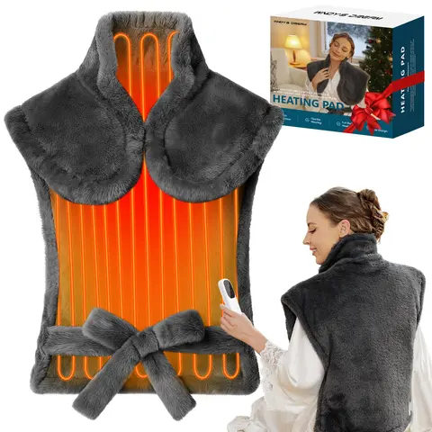 Multifunctional Weighted Electric Heating Pad - 35x28in Large Fluffy Faux Fur Polyester Pad with Adjustable Heating Temperature, 5 Heat Settings, 4 Timers Auto-Off, Ideal for Back, Neck, Great for Birthdays, Elderly