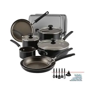 Farberware Easy Clean 22 Pcs Nonstick Cookware Set Includes Griddle Pan and Cooking Tools, Dishwasher Safe, Black