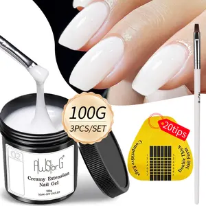 AWStorG 3Pcs/Set 3.53oz Creamy Nail Extension Gel Kit White Building Nail Gel uilt-in Brush Hard Gel Kit for Easy Sculpting & Extension Nail polish gel、spring nail、Easter nail、gift for mom