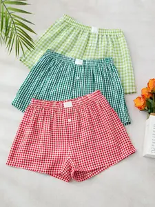Women's Plaid Print Pajama Shorts, Casual Comfy Breathable Pajama Shorts for Daily Wear, Ladies Sleepwear Loungewear for Summer