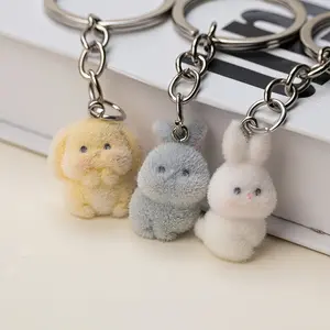 1/20pcs Cute Cartoon Three-Dimensional Rabbit Keychain Pendant Flocking Car Key Chain Pendant Bag Pendant Surprise Gift Keychain for bags Trendy Cute Keychain