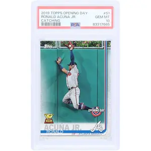 Ronald Acuna Jr. Atlanta Braves 2019 Topps Opening Day Rookie Cup Catching SP #51 PSA Authenticated 10 Card - Fanatics Authentic Certified