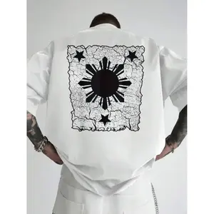 Men's Graphic Back Print T-Shirt - White Tee With Black Philippines Map Design, Breathable Summer Shirt For Everyday & Formal Wear, Machine Washable Casual Top, Versatile Clothing,  Design, Relaxed Fit