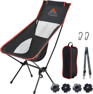 TGpao Lightweight Backpacking Folding Chair with Carry Bag,Stable and Sturdy Camping Chairs with Back Support, Fishing, Hiking and Beach Activities (high backrest, Black and red, L)
