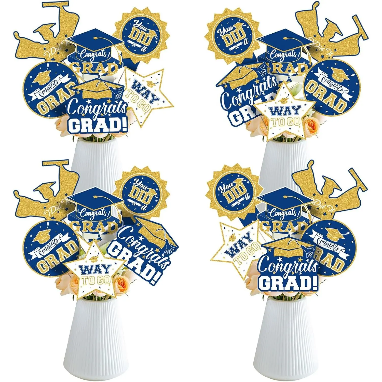 2026 Graduation Party Decorations - 24 count Class of 2026 Congrats Grad Table Centerpieces Graduation Table Decorations Sticks Table Toppers for Graduation Party (Blue )