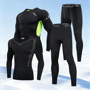 Men's 2pcs Black Running Sports Fitness Shapewear SetBreathable,Long-Sleeve Compression Gym Shirt, Elastic, Quick-drying, Fitted Soft Compression Set