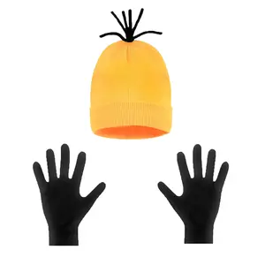 2Pcs Halloween Costume Accessories Adults ，Yellow Beanie Hat Black Gloves for Men Women Halloween Cosplay Party