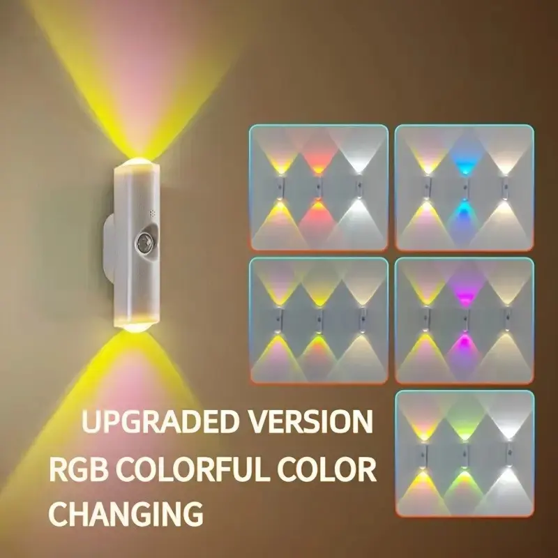3/4 PACK RGB Magnetic Smart Motion Sensor, Dual-Headed LED Motion Sensor Wall Sconce, USB Rechargeable, Magnetic Step Lights for Entrance, Bedside, Desk, Closet, Bedroom, Office, Staircase Ambient Lighting, Bedroom, Bathroom, Entrance,Birthday Gift, Party