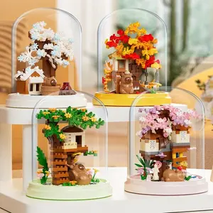 Micro Building Block Set with Dust Cover, Creative Building Block, Adorable Capybara Garden Treehouse, Mixed Colors Abs Material, Intellectual Toy Gift for Birthdays and Holidays, Blocks Set