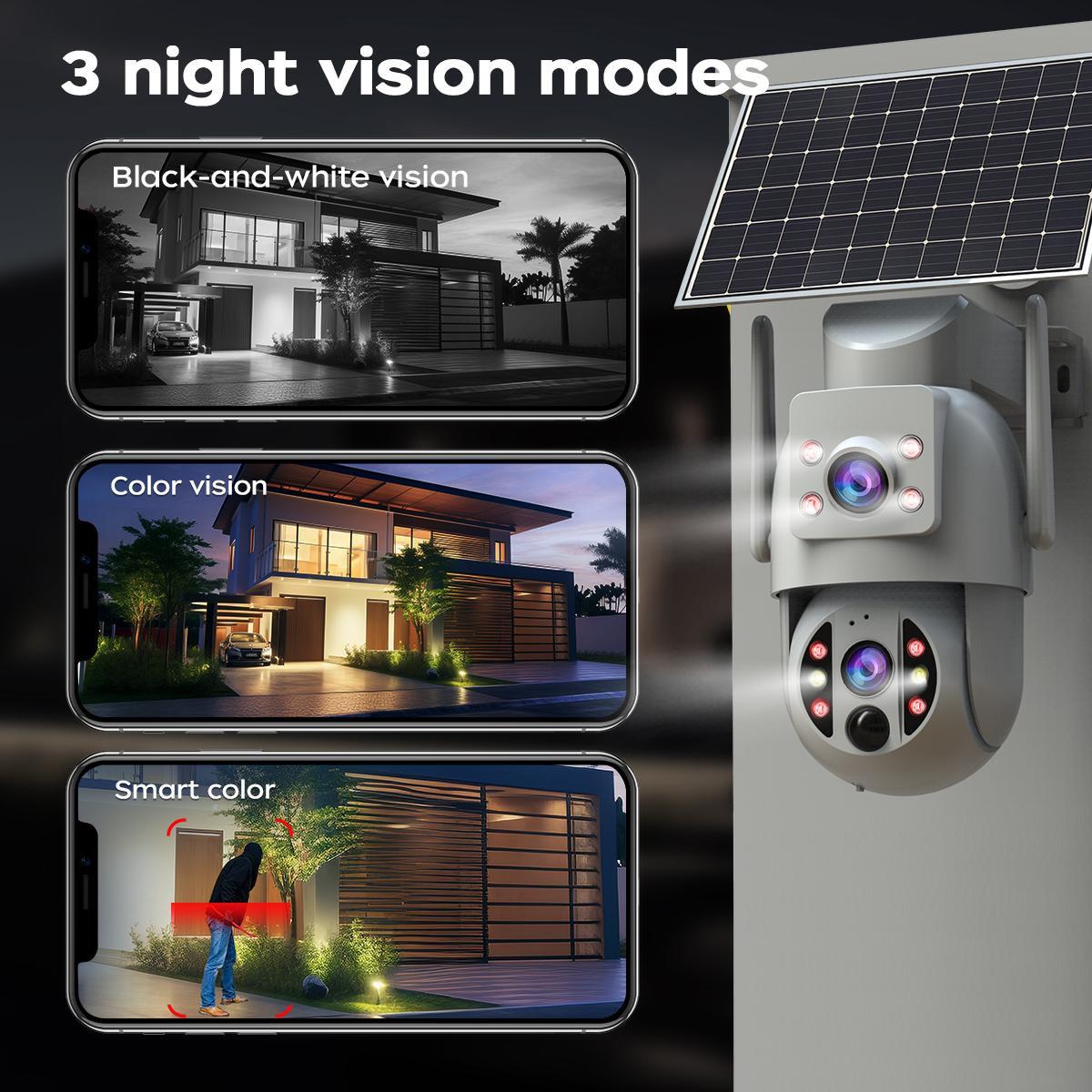 JOOAN Solar WiFi cctv Security Camera 2K HD Outdoor Wireless Camera with Spotlight PIR Motion Detection Color Night Vision Waterproof IP66 Dual Lens 360° PTZ No Blind Spot Auto Tracking Two-Way Audio Siren Alarm Alexa Compatible