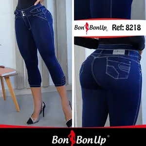 Bon BonUp Colombian Butt-Lifting Jeans for Women | High Waisted Stretchy Premium | Dark Blue Capri Skinny | Bon BonUp Jeans Colombianos Levanta Cola para Mujer | 8218