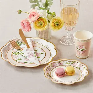 212 MAIN Disposable 72-Piece Floral Print Square Dining Plate Set - Tea Time Whimsy Tableware for 16 Guests, Pink Party Kitchenware, 0.01x6.5x6.5 in.