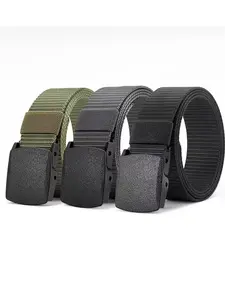 Men's Tactical Nylon Belt, Adjustable Elastic Canvas Quick-Release Plastic Buckle, Durable Outdoor Hiking Work Waistband, Durable Belts