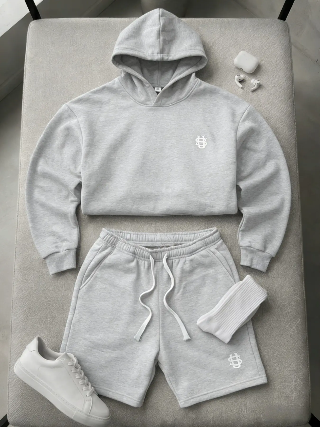 Men's 2-Piece Hoodie and Shorts Set, Casual Loose Fit Athletic Sportswear, Casual Sporty Outfit for Daily Wear, Athleisure Activewear Clothing