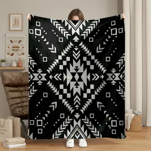 1pc Aztec Geometric Pattern Flannel Fleece Throw Blanket, Super Soft Warm Plush Bedding For Couch Sofa, Decorative Cozy Blanket For Living Room Adults, Flannel Blankets