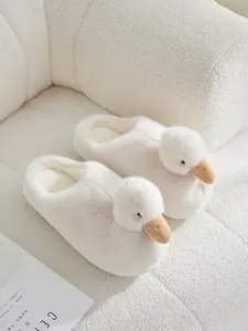 Women's Winter Warm Cotton Soft Slippers, Cute Cartoon Duck Design, Indoor Non-Slip Thick Sole, Textile Material, Home & Couple Use, Footwear