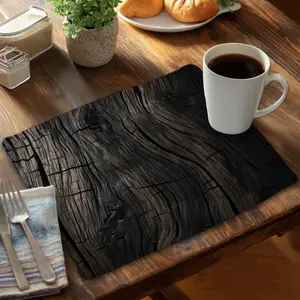 Stylish Aesthetic Dark Wood-Black & White Braided Polyester Placemat, 14x18 in., Indoor Tableware for Home Decor, MWW CBPM14189AKYDA