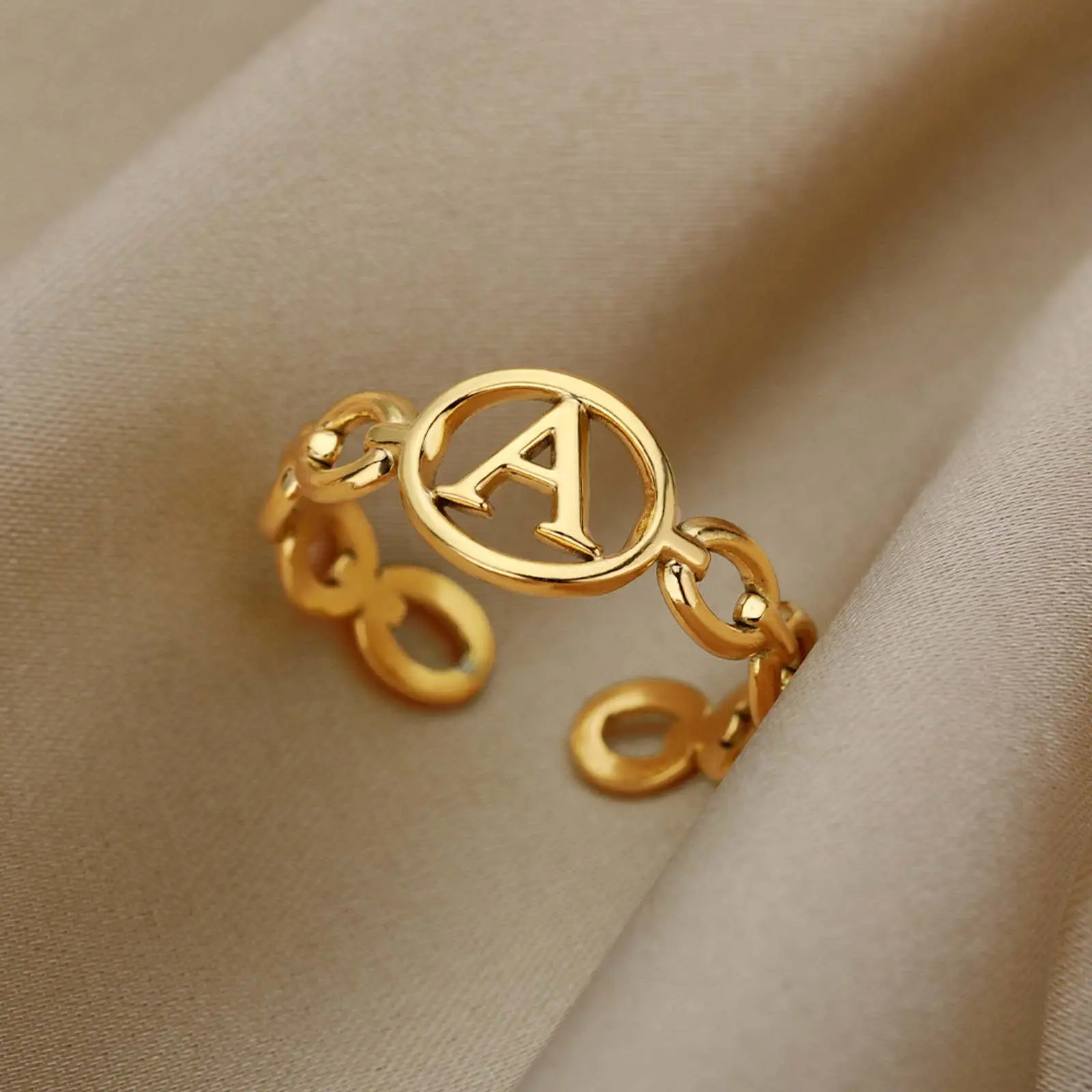 [Holiday Gift Limited-Time Event] 26-Letter Open Adjustable Initial Ring - Unisex Vintage Gift Jewelry, Customizable Initial Letter Shaped Artificial Gemstone Ring, Vintage Rings