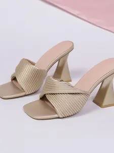 Folded Cross Strap Bell Toe Sandals, Four Colors Square Toe Flip Flops, Perfect for Dates, Work, Parties, High-End Style, Valentine's Day Gift, Women, Footwear