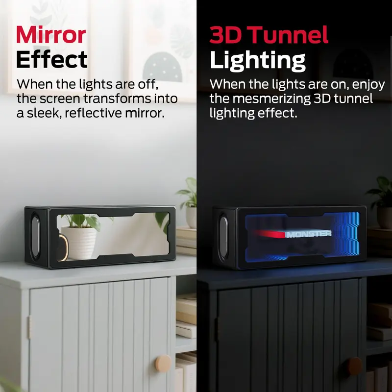 Monster S280 Compact Portable Bluetooth Speaker with 40W Stereo Sound, Bluetooth 6.0, 3D LED Light Show, Wireless Charging Station, Hands-Free Calling, USB/AUX/TF Card Support, Adjustable Pad for Devices, Home & Party Use - TikTokShopBackToSchool, Audio,,