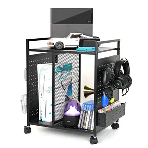 PLKOW Video Game Storage Rack, Game Storage Organizer for Consoles, Controllers, Headphones PS5 PS4 Xbox Switch Nintendo Accessories, Rolling PS5 Console Stand, Perfect Holiday Present