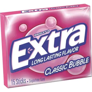 10x Wrigley's Extra Classic Bubble Chewing Gum - Sweet Bubble Flavor Fresh Breath Mints Snack Candy 15ct