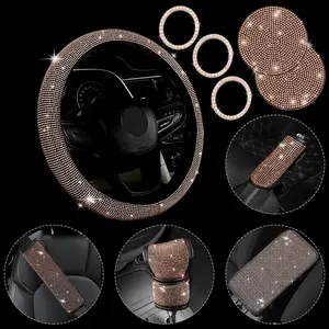 11 count Bling  Accessories Set,Bling  Accessories Set for Women, Bling Steering Wheel Cover for Women Universal Fit 15 Inch, Rhinestone Center Console Cover(ch amp ag ne)