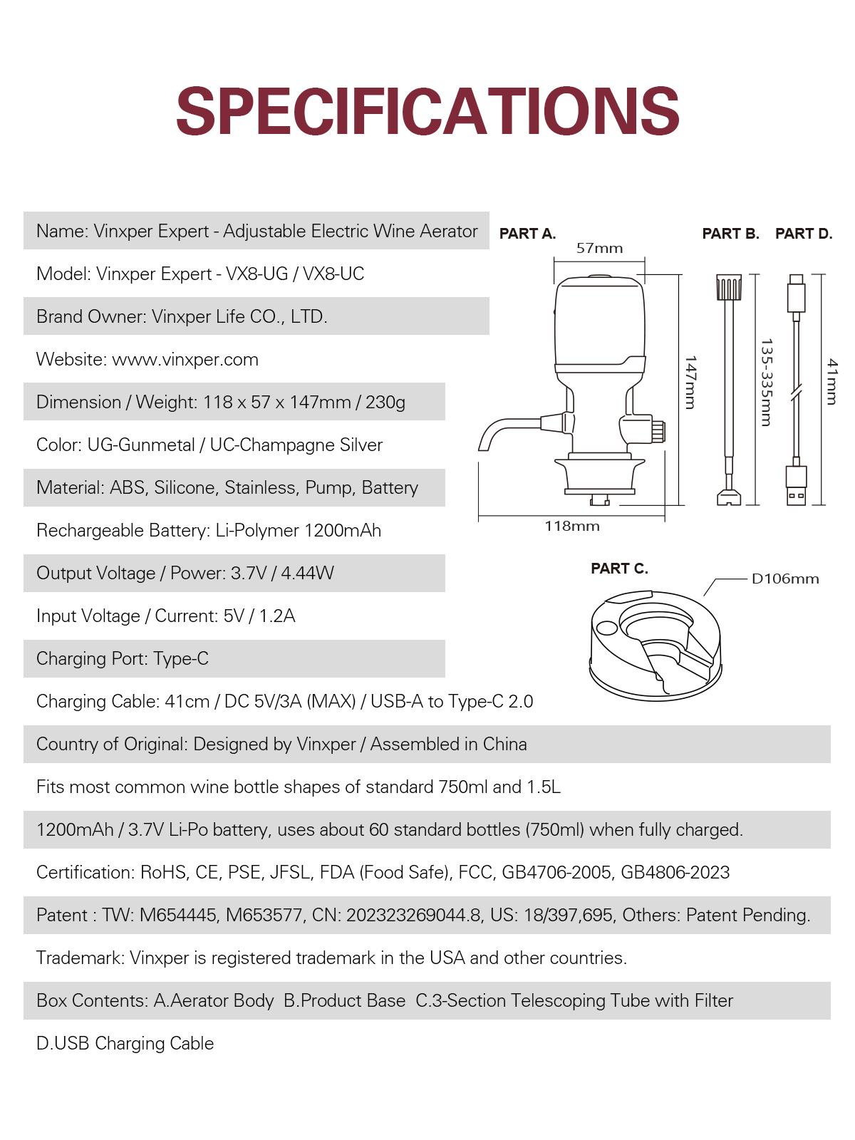 Vinxper Expert Adjustable Wine Aerator/Decanter for Instant Decanting on Demand - Suitable for All Kinds of Wines - Kitchen, Utensils