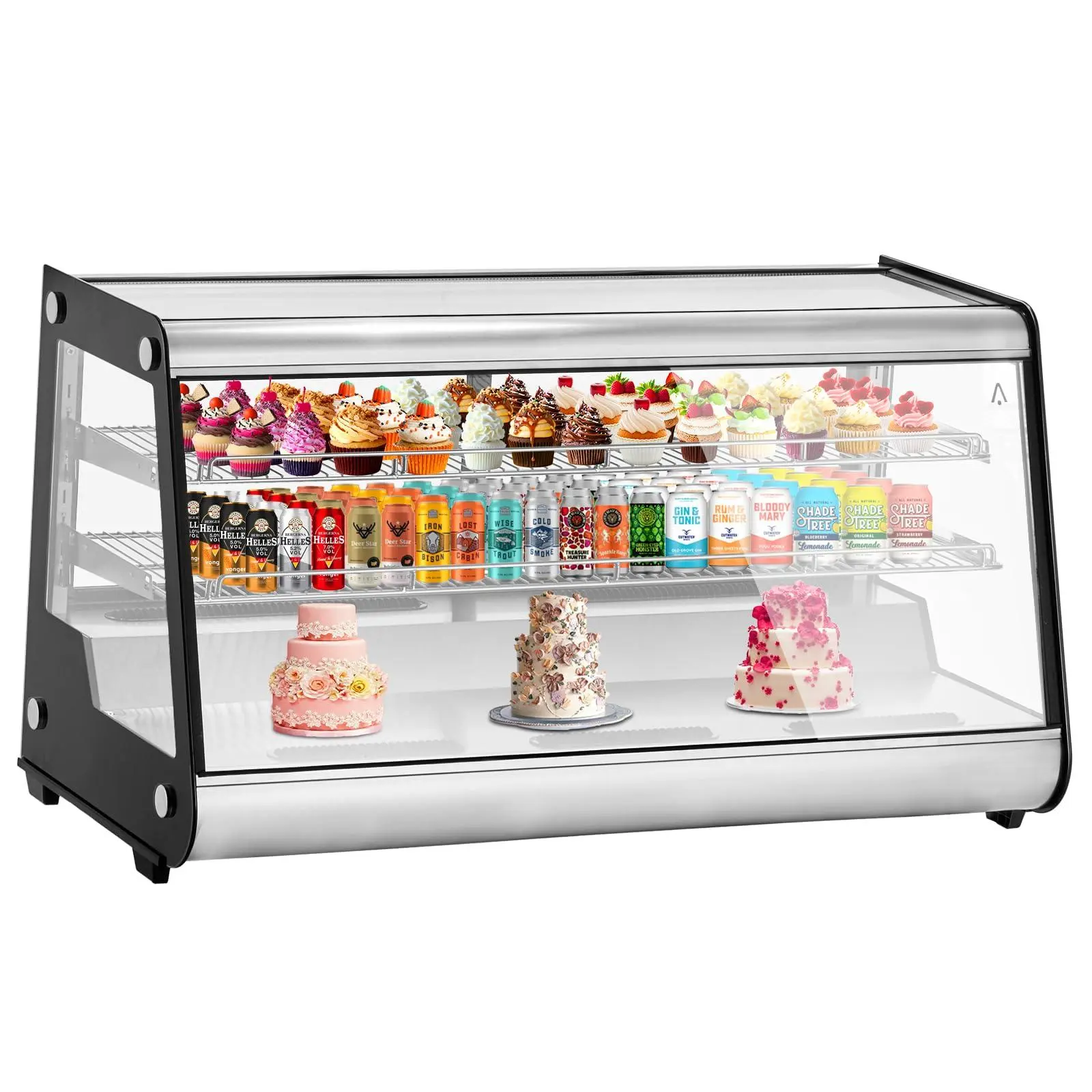 Commercial Countertop Refrigerator Display Case Merchandiser, 8.1 Cu.Ft./230L Pastry Display Refrigerator with Interior LED Lighting, Double-Layered Glass, Rear Sliding Door, 110v