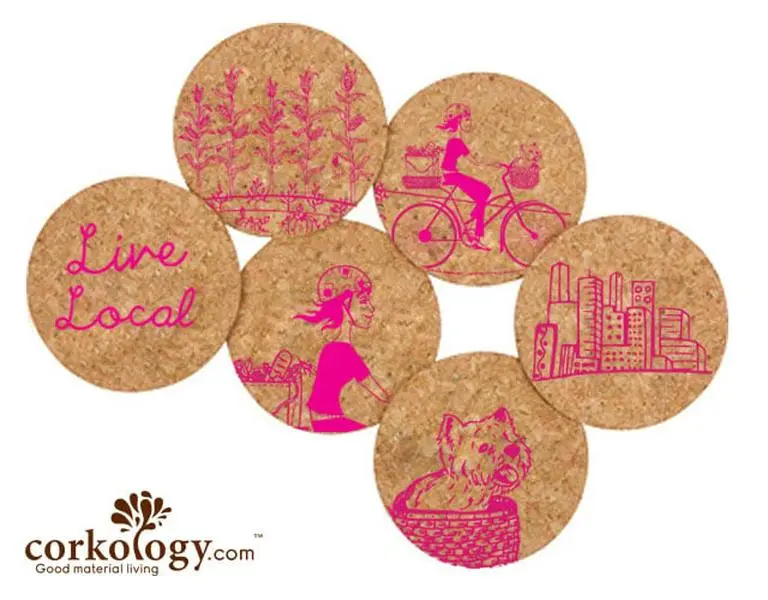Corkology 388 Live Local 2 Girl On Bike Cork Coaster Set